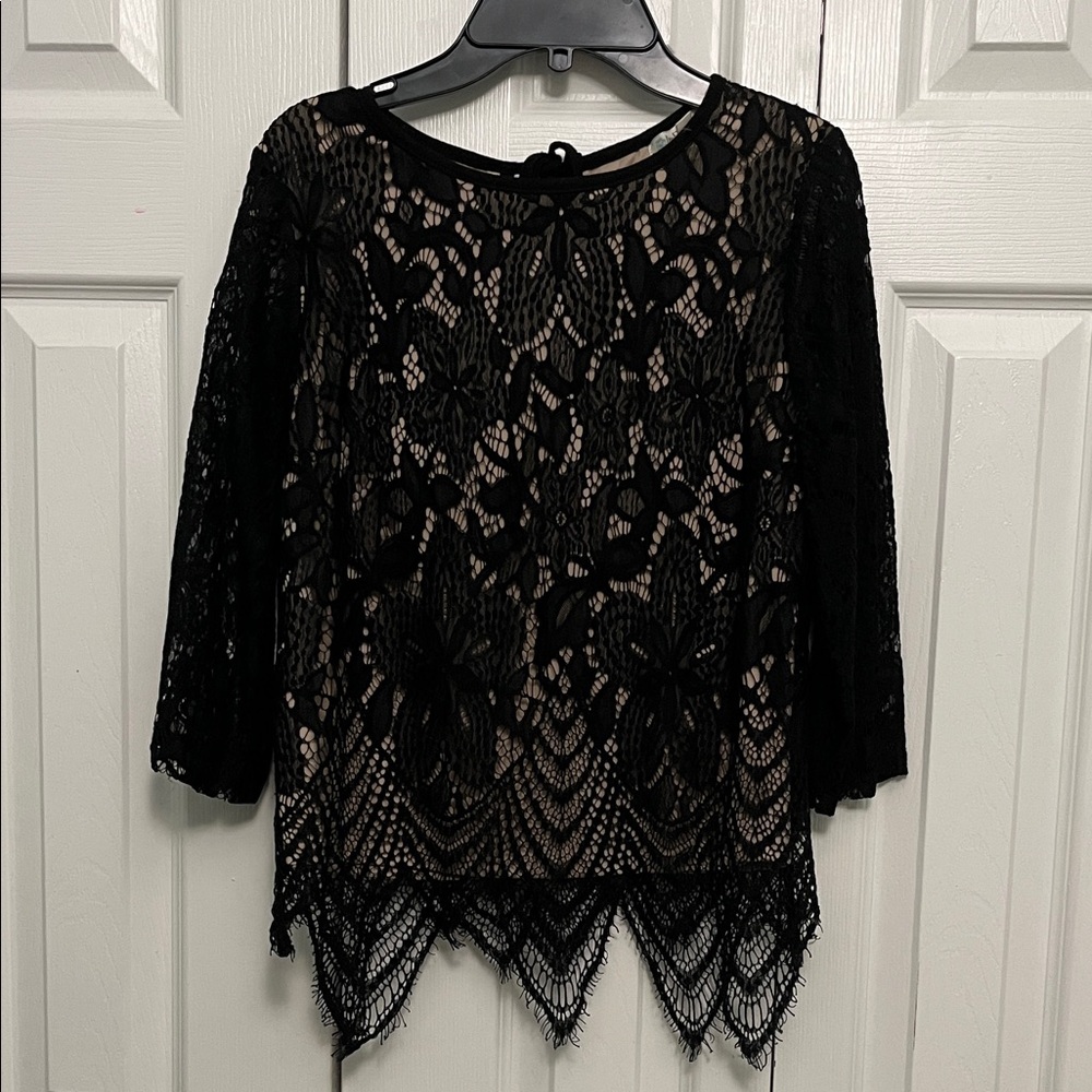 love, Fire Black Lace Blouse Medium